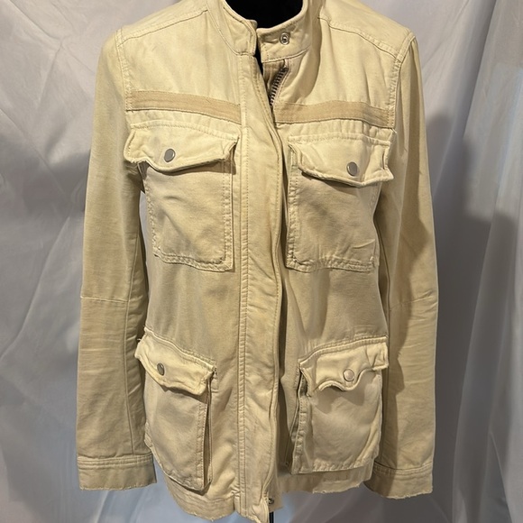 Free People Tan Military Style Distressed Jacket Size M - Picture 2 of 14